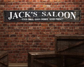 Personalized Saloon Bar Sign: Rustic Wood Framed Home Decor