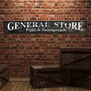General Store Sign Post and Telegraph, Rustic Framed Wood Handmade Large Decor, Farmhouse Cabin Business Home Decor, Man Cave Wall Hanging