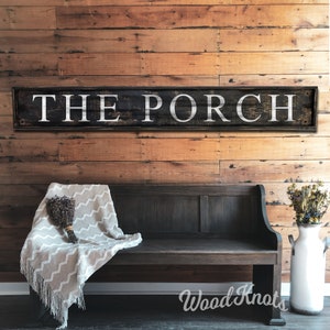 The Porch rustic farmhouse style sign, Framed handmade distressed wooden home decor kitchen dining room signage Click for details!