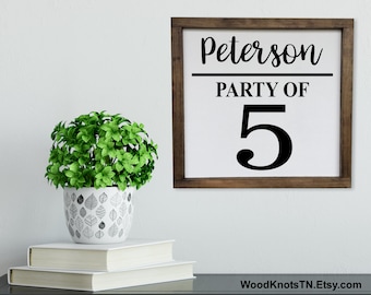 Personalized Family Party Of Sign, rustic wooden framed number of guest sign for housewarming or pregnancy gift, Free Personalizing