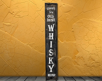Rustic Old Irish Whisky Sign, Framed Wood Bar Decor