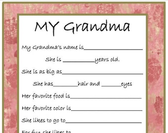 My Grandma Survey - INSTANT DOWNLOAD - Printable