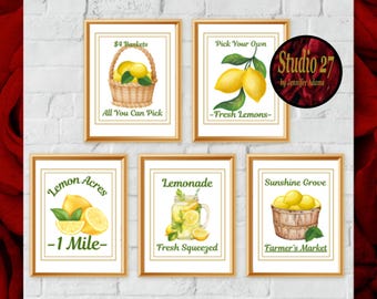 Lemon Art  Poster Collection  JPG/PNG/PDF (Digital Download) Still Life, Farmers Market - Kitchen Pantry Farmhouse Decor