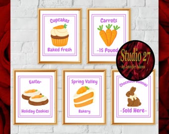 Easter Treats Art Poster Collection  JPG/PNG/PDF - Digital Download - Bakery, Cupcakes, Cookies, Carrots, Chocolate Bunnies