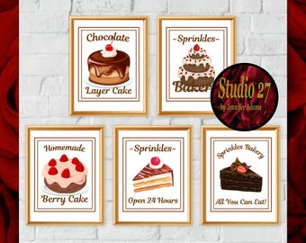 Chocolate Cake Art  Poster Collection  JPG/PNG/PDF - Digital Download - Kitchen Pantry Dining Room Decor