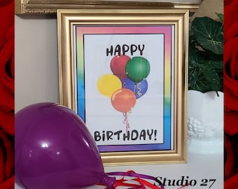 Birthday  Art INSTANT DOWNLOAD - Printable - Happy Birthday Rainbow Balloons - Tiered Tray Decor