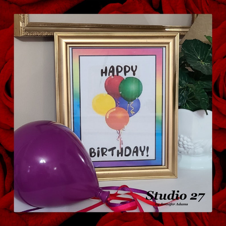 Birthday Art INSTANT DOWNLOAD Printable Happy Birthday Rainbow Balloons Tiered Tray Decor image 1