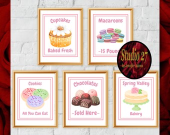 Spring Treats Art  Poster Collection  JPG/PNG/PDF - Digital Download - Cake, Cupcakes, Cookies, Chocolate, Macaroons