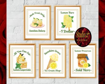 Lemon Art  Poster Collection  JPG/PNG/PDF - Digital Download - Kitchen Pantry Dining Room Decor