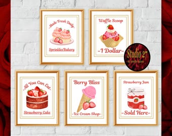 Strawberry Art  Poster Collection  JPG/PNG/PDF - Digital Download - Kitchen Pantry Dining Room Decor
