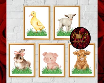 Spring Babies Art  Poster Collection  JPG/PNG - Digital Download - Duck, Bunny, Lamb, Piglet, Cow