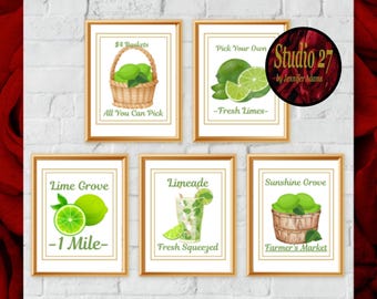 Lime Art  Poster Collection  JPG/PNG/PDF (Digital Download) Still Life, Farmers Market - Kitchen Pantry Farmhouse Decor