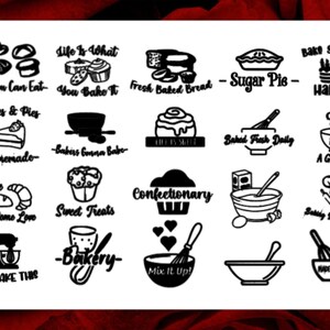 Pakiet Baking SVG — natychmiastowe pobranie — komercyjne wykorzystanie dozwolone — piekarnia, cukiernia — ciasto, placek cukrowy, babeczka, chleb — miska do mieszania, mikser