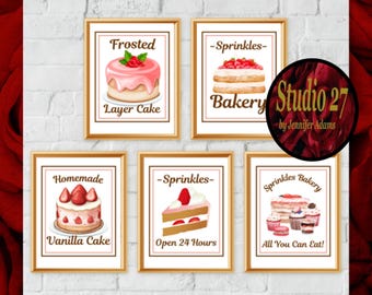 Pink Cake Art  Poster Collection  JPG/PNG/PDF - Digital Download - Kitchen Pantry Dining Room Decor