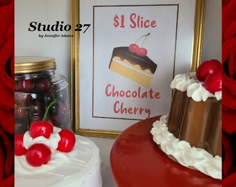 Bakery  Art INSTANT DOWNLOAD - Printable - 1 Dollar Slice Chocolate Cherry - Tiered Tray - Fake Bake Decor