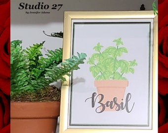 Herb Art INSTANT DOWNLOAD - Printable - Basil - Tiered Tray - Garden - Decor