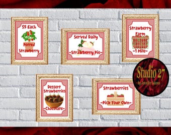 Strawberry Pop Art Poster Collection JPG/PNG/PDF (Digital Download) Farmers Market - Kitchen Pantry Farmhouse Decor