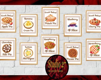 Pie Menu Art  Poster Collection  JPG/PNG - Digital Download - Kitchen Pantry Dining Room Decor