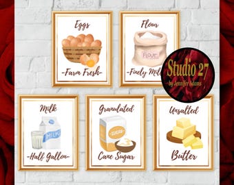 Baking Ingredients Art  Poster Collection  JPG/PNG/PDF - Digital Download - Kitchen Pantry Dining Room Decor