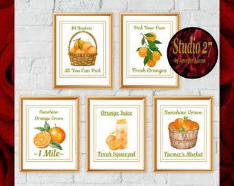 Orange Art  Poster Collection  JPG/PNG/PDF (Digital Download) Still Life, Farmers Market - Kitchen Pantry Farmhouse Decor