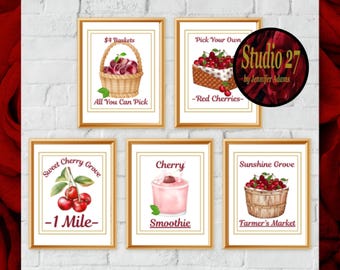 Cherry Art  Poster Collection  JPG/PNG/PDF (Digital Download) Still Life, Farmers Market - Kitchen Pantry Farmhouse Decor