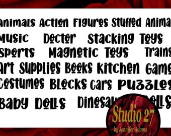 Playroom Toys Cabinet / Closet Organization Labels SVG Bundle- Instant Download - Commercial Use Ok