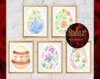 Easter Egg Art Poster Collection  JPG/PNG/PDF - Digital Download - Watercolor Floral