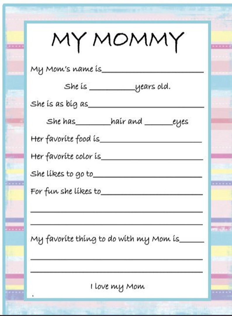My Mommy Survey INSTANT DOWNLOAD Printable - Etsy