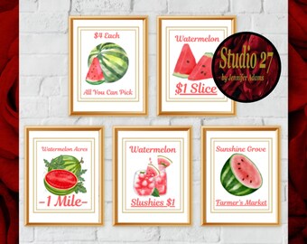 Watermelon Art  Poster Collection  JPG/PNG/PDF (Digital Download) Still Life, Farmers Market - Kitchen Pantry Farmhouse Decor