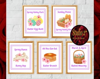 Easter Fun Art Poster Collection  JPG/PNG/PDF - Digital Download - Egg Hunt, Picnic, Spring Dance, Brunch, Basket Weaving
