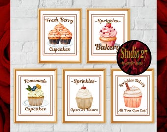Cupcake Art  Poster Collection  JPG/PNG/PDF - Digital Download - Kitchen Pantry Dining Room Decor