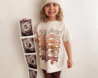 Retro Big Sister Kids tee, Retro pregnancy announcement, big Sister tee, matching retro Sibling Tees, Sister Tees, retro big sister shirt