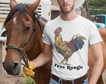 Free range chicken shirt, mens free range shirt, rooster cock shirt, farmer free range shirt, free range husband shirt, chicken shirt