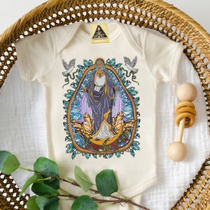 Virgin Mary baby gift, Virgin Mary Guadalupe crystals bodysuit, Mystical Mary baby bodysuit, Virgin Mary bodysuit, Guadalupe baby