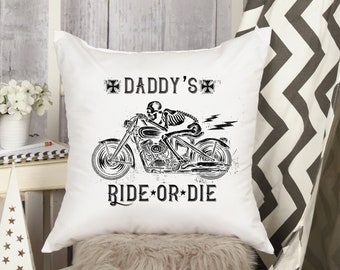 Motorcycle Pillow Cover, Ride or Die Pillow Cover, Father's Day Pillow Cover, Rustic Chic Pillow, Custom 18x18 pillow cover