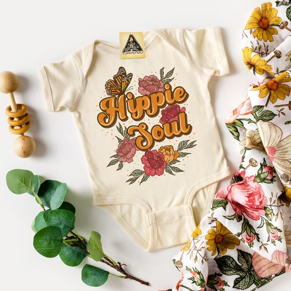 Hippie Soul baby bodysuit, Hippie baby bodysuit, Boho baby, Boho hippie baby, Hippie baby, 70s hippie baby, Flower child bodysuit