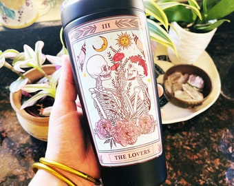 Skeleton Lovers Tarot Card Tumbler, Occult skeleton lovers tarot card tumbler, The lovers Tarot tumbler, lovers tarot card tumbler
