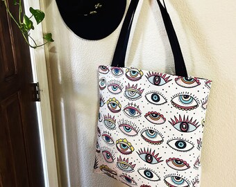 Evil Eye Pattern Tote Bag, eye pattern pattern Grocery Bag, mystical evil eye Tote Bag, 18x18 16x16 13x13 Tote Bag black handle