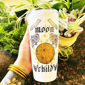 Moon Child Tumbler, Moon mystical tumbler, moon phase tumbler, moon child travel cup tumbler, moon tumbler