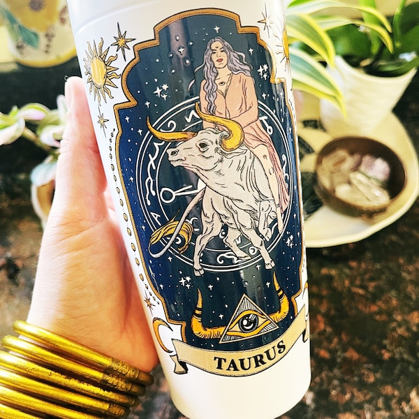 Taurus Zodiac Tumbler, Taurus tumbler cup, taurus zodiac cup, zodiac tumbler, mystical taurus tumbler