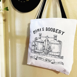 Mama's Boobery Tote Bag, Breastfeeding theme Grocery Bag, breastfeeding pumping Tote Bag, 18x18 16x16 13x13 Tote Bag black handle