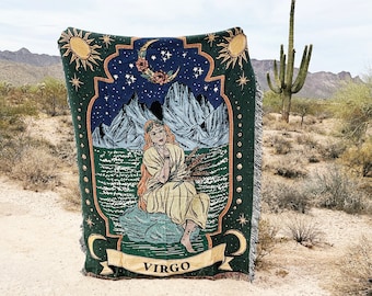 Virgo Zodiac Woven Fringe Blanket, Virgo tapestry blanket, zodiac blanket, zodiac woven fringe blanket, zodiac gift, Virgo gift