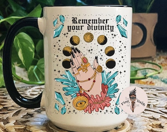 Remember your divinity mug, praying witchy hands mug, mystical witchy mug, moon child mug, mystical feminist mug