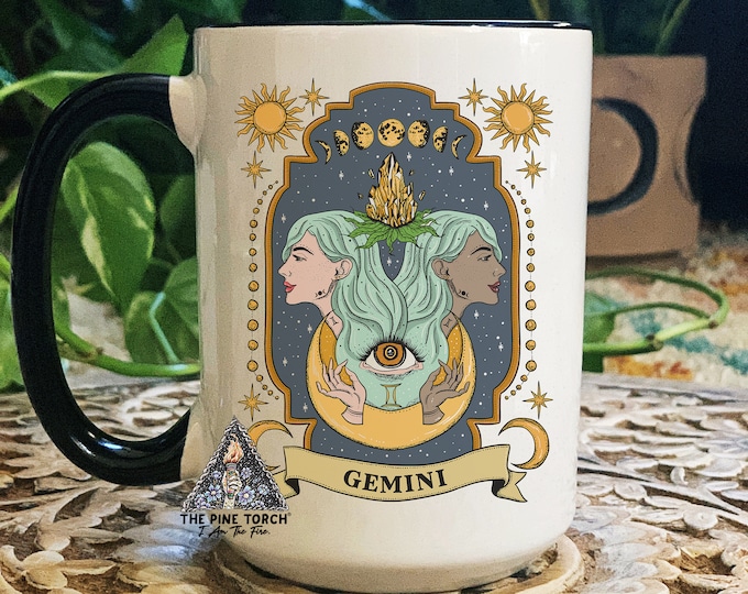 Gemini Zodiac Mug, Zodiac Coffee mug, Gemini mug, witchy Gemini mug, Gemini birthday gift, Gemini zodiac mug