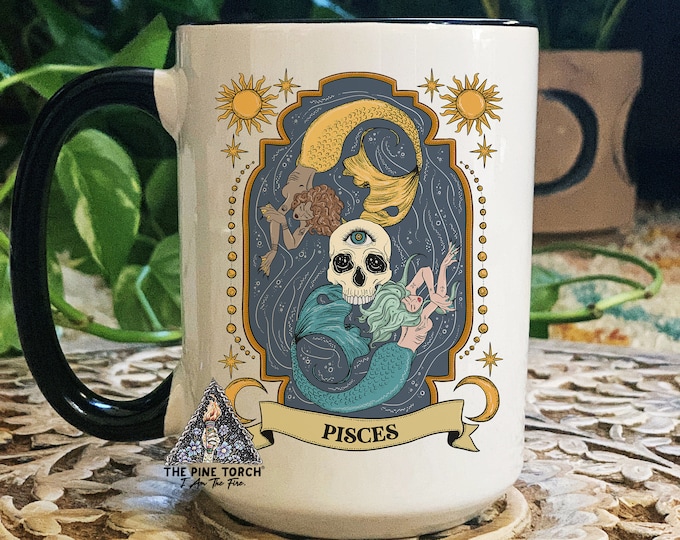 Pisces Zodiac Mug, Zodiac Coffee mug, Pisces mug, witchy Pisces mug, Pisces birthday gift, Pisces zodiac mug