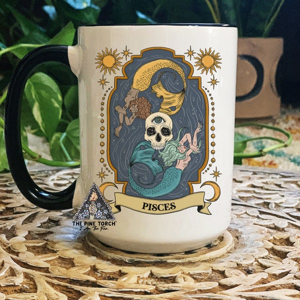 Pisces Zodiac Mug, Zodiac Coffee mug, Pisces mug, witchy Pisces mug, Pisces birthday gift, Pisces zodiac mug