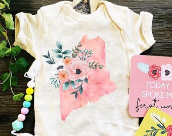 Maine State Bodysuit, Maine Baby, Maine baby gift, Maine Baby, Made in Maine, Watercolor State Gift, Maine State