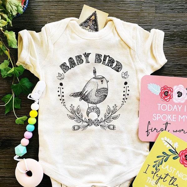 Baby Bird, Baby Bird Bodysuit, Boho Bird Shirt, Little Bird Shirt, Little Bird Shirt, Bird Kids Tee, Hand Drawn Bird Tee