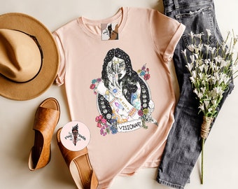 Moon phase goddess shirt, Visionary Shirt, goddess womens top, woman goddess Tarot Card shirt, evil eye shirt, Mystical woman shirt