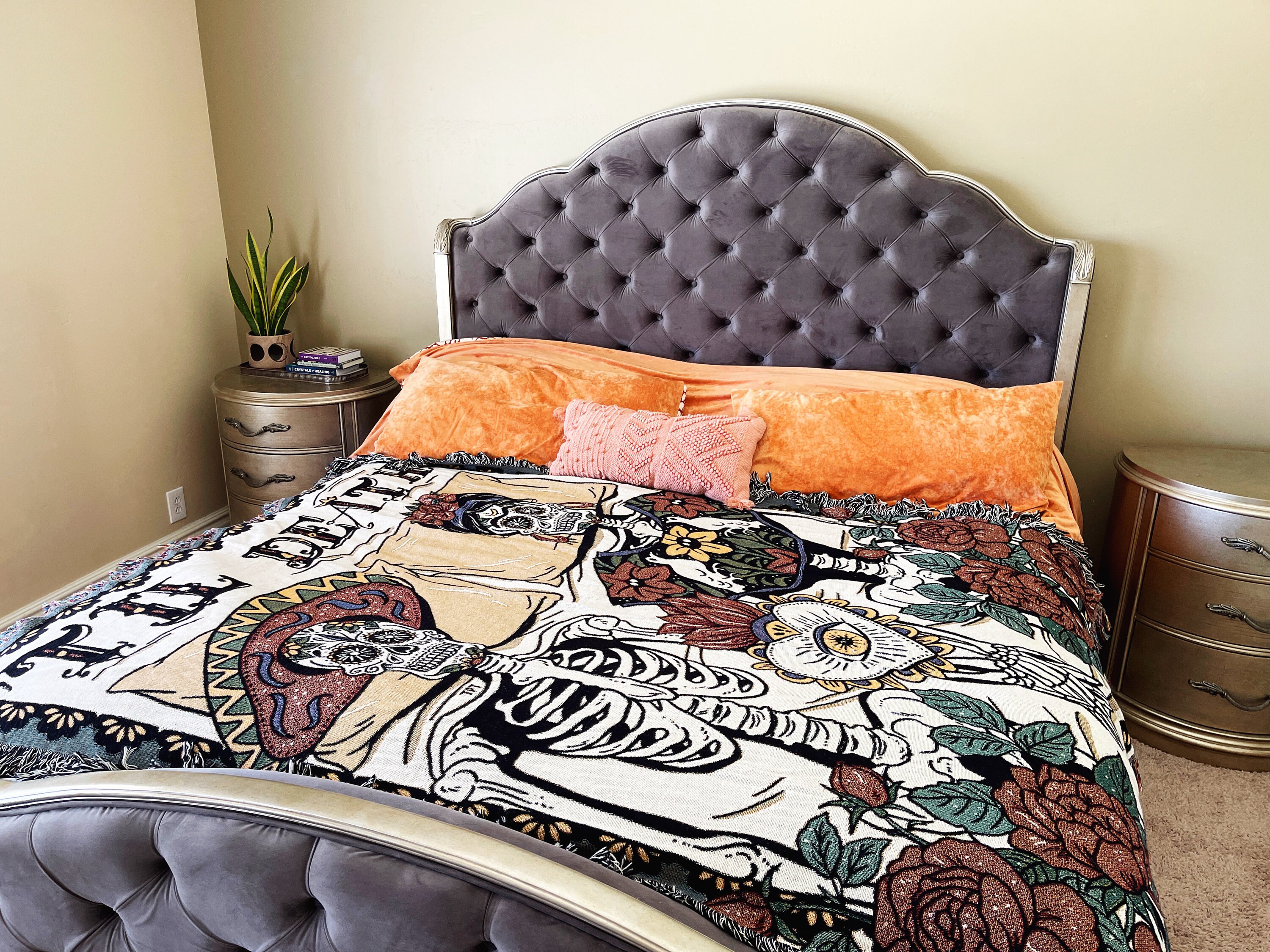 Skeleton Lovers Woven Fringe Blanket Day of Dead Skeletons Etsy